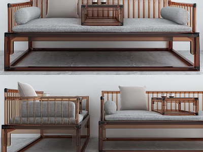 New Chinese Rohan Bed Rohan Chair 3d model