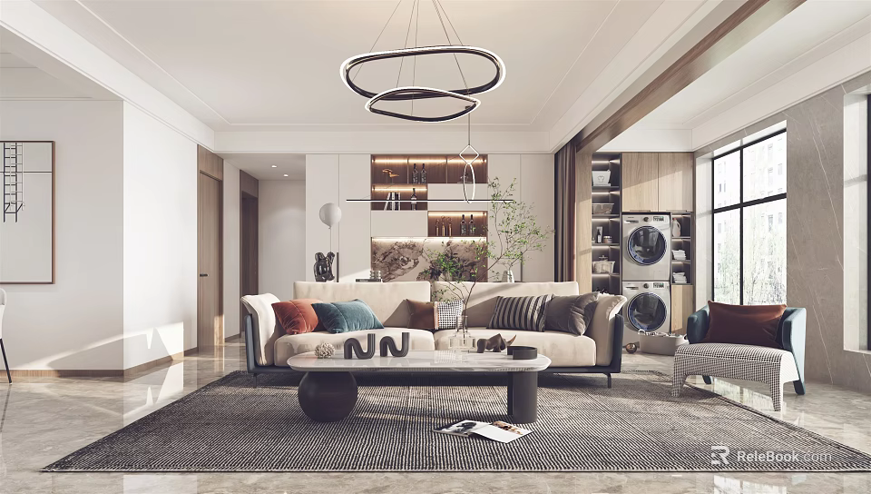 Modern Open Concept Living Dining Room Interior 3d model 