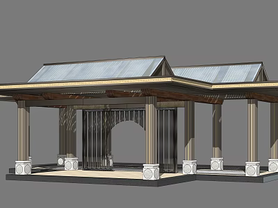 Modern Landscape Pavilion With Metal Roof Arched Doorway Columns And Base Platform 3d model