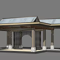 Modern Landscape Pavilion With Metal Roof Arched Doorway Columns And Base Platform