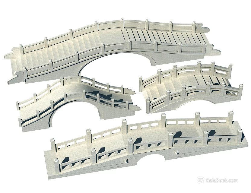 Various White Model Bridges With Arched Structures And Detailed Railings 3d model