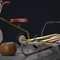 Children's Playful Toys With Tricycle Colorful Sled And Brown Ball