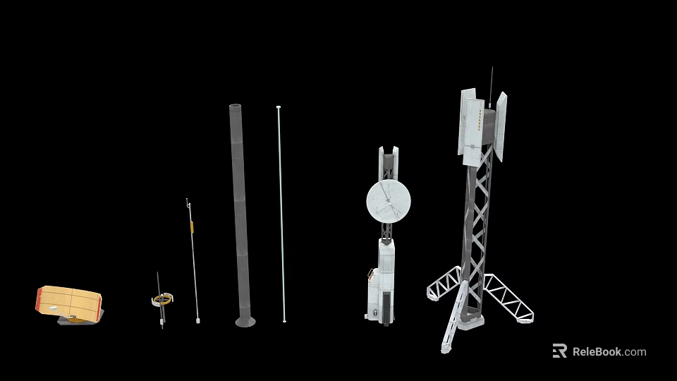Industrial Equipment Collection Including Antennas Poles Meters And Tower Structures 3d model 