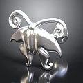 Silver Metal Butterfly Ornament With Spiral Antennae And Curved Wings On Reflective Black Surface