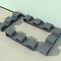 Multiple Gray Square Shaped Stools Arranged in a Square Formation on Floor 3d model