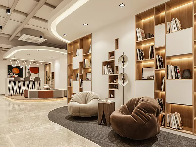 Book Art Themed Modern Interior With Stylish Bookshelves And Cozy Armchairs 3d model