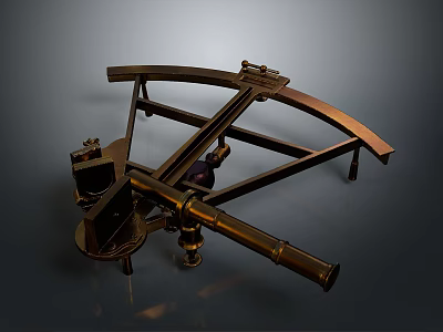 Antique Brass Scientific Instrument With Metal Frame Arched Component And Telescopic Tube 3d model