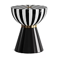 Chic Black And White Striped Side Table With Gold Trim Cone Shaped Base 3d model