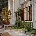 Luxurious Villa Garden Landscape Design With Courtyard Green Plants And Roof Terrace Lighting