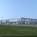Modern Office Building Exterior With Large Glass Windows Green Lawns And Front Parking Area