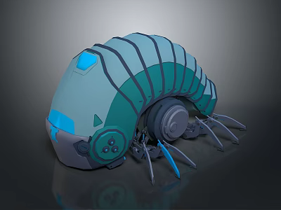 Futuristic Teal Mechanical Creature 3D Model With Striped Shell Circular Components And Mechanical Legs 3d model