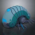 Futuristic Teal Mechanical Creature 3D Model With Striped Shell Circular Components And Mechanical Legs