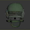 Weapon Equipment Green Metallic Helmet With Protective Straps And Military Design