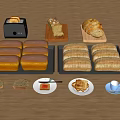 Bread Combination Toast Bakery Cake Shop 3d model