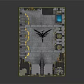Futuristic Sci-Fi Facility Interior With Metallic Geometric Floor And Large Yellow Doors