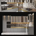 Elegant Modern Kitchen With Stylish Cabinets Marble Countertop Gold Accents And Appliances