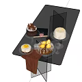 Assorted Delicious Cakes With Fruit Toppings And Desserts On Glass Table With Wine Glasses