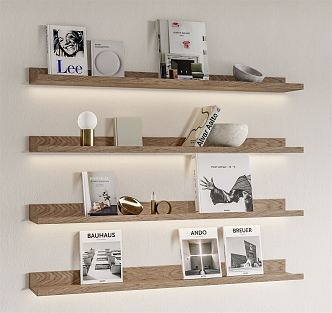 Modern wall shelf bookshelf decorative ornaments combination 3d model