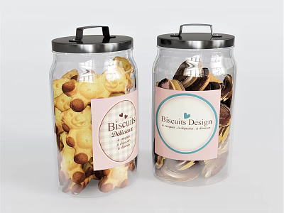 Ceramic Storage Jars With Biscuits And Design Labels For Kitchen Storage 3d model