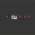 Household Cleaning Equipment Featuring Red Vacuum Cleaners White Purifier And Mops On Reflective Gray Surface