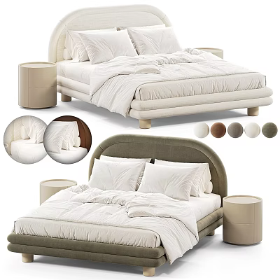 Upholstered Double Bed With Curved Headboard Matching Nightstands And Color Options 3d model
