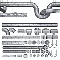 Various Structural Cylindrical Components With Spiral Patterns Grid Textures And Metallic Finishes