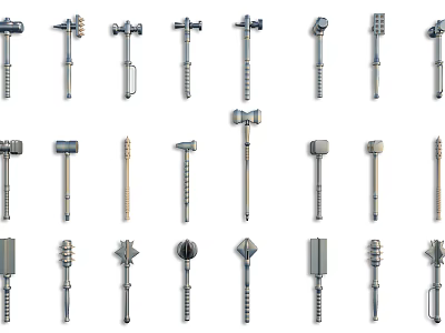 Different Types Of Ancient Weapons Including Hammers Spears Axes And Maces 3d model