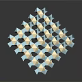 3D Geometric Sculpture Composed Of Blue White Triangular Prisms With Reflective Surface