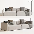 Modern Beige Two Seater Sofa With Plush Cushions Checkered Pillow And Cozy Blanket