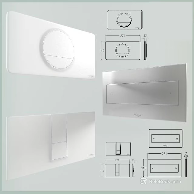 Modern White Switch Panel With Various Styles And Detailed Dimensions 3d model