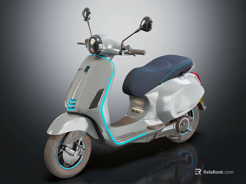 Modern Light Gray Scooter With Dark Blue Seat And Blue Accent Line Design 3d model 