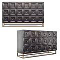 Elegant Modern Entryway Console Cabinet With Textured Drawers Gold Handles And Metal Base