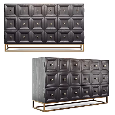 Elegant Modern Entryway Console Cabinet With Textured Drawers Gold Handles And Metal Base 3d model