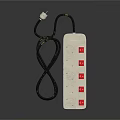 White Power Strip with Multiple Red Switches and Black Power Cord Plug