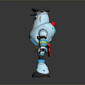 Blue Robot Police Officer 3D Model With Checkered Hat Badge Belt And Yellow Accents