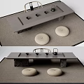 Modern Tea Table With Round Cushion Seats And Tea Ceremony Set 3d model