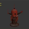 Red Dome Mechanical Device With Brown Base Antenna And Side Brackets