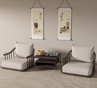 New Chinese Style Casual Sofa Combination Tea Table and Chair Combination 3d model