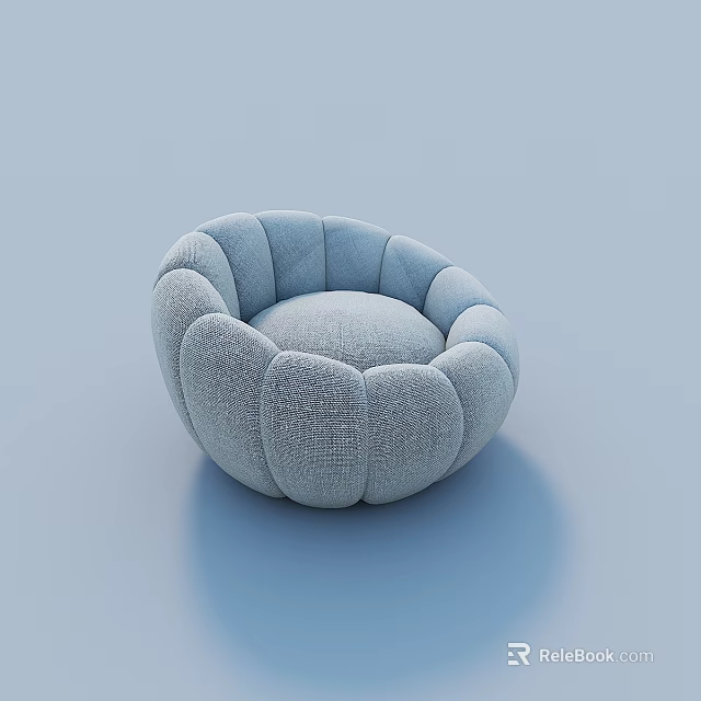 Light Blue Round Single Sofa Featuring Petal Textured Fabric Upholstery For Modern Interior Design 3d model 