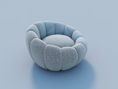 Light Blue Round Single Sofa Featuring Petal Textured Fabric Upholstery For Modern Interior Design 3d model