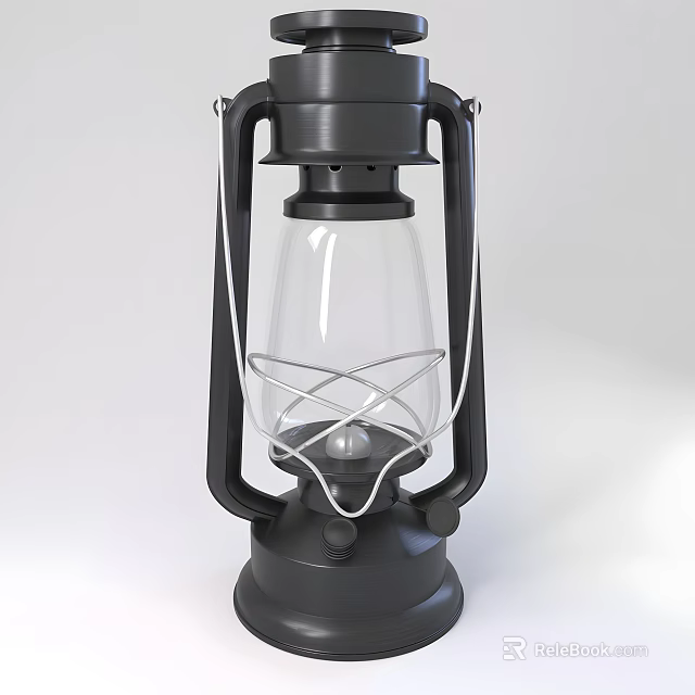 Classic Black Metal Candle Lantern With Transparent Glass Shade And Handle 3d model 