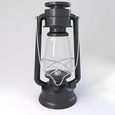 Classic Black Metal Candle Lantern With Transparent Glass Shade And Handle 3d model