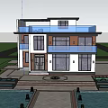 Modern Two Story Detached Villa with Glass Balcony Large Windows and Swimming Pool