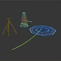 Tripod Traffic Cone And Octagonal Manhole Cover With Chain On White Background