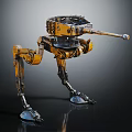 Four Legged Mechanical Character With Yellow Metal Body And Cannon Sci Fi Design