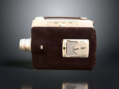 Vintage Electronic Movie Camera With Brown Leather Case Lens And Control Panel 3d model