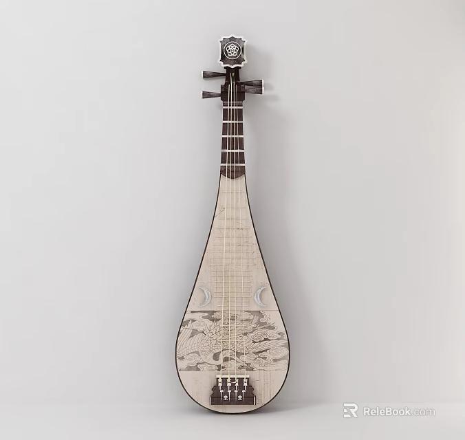 Handcrafted Traditional Chinese Pipa Stringed Instrument With Intricate Carved Wooden Body Design 3d model 