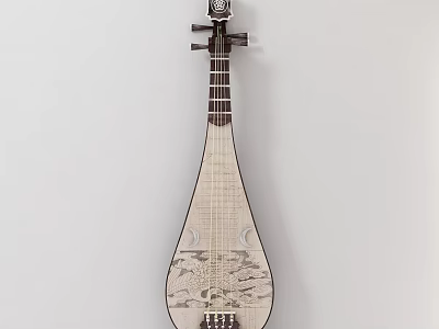 Handcrafted Traditional Chinese Pipa Stringed Instrument With Intricate Carved Wooden Body Design 3d model