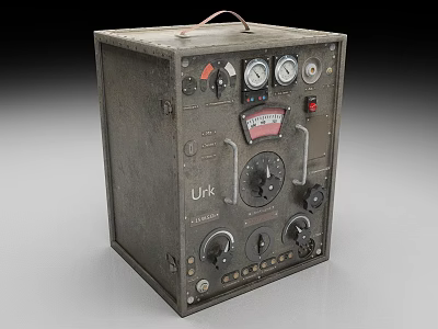 Old Vintage Metal Control Panel With Dials Gauges Handle And Uk-8 Label 3d model
