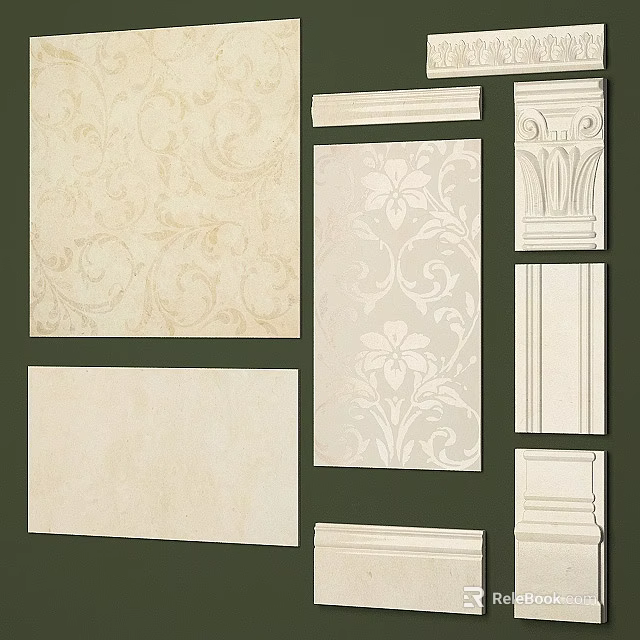 Stylish Wall Decor With Floral Patterns And Classic Moldings 3d model